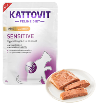 Влажный лечебный корм Kattovit Veterinary Sensitive Chicken Pate курица для кошек с пищевой непереносимостью