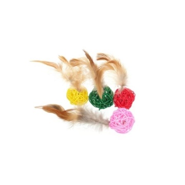 HIPPIE PET Набор игрушек для котов Мячики из ротанга с разноцветными перьями