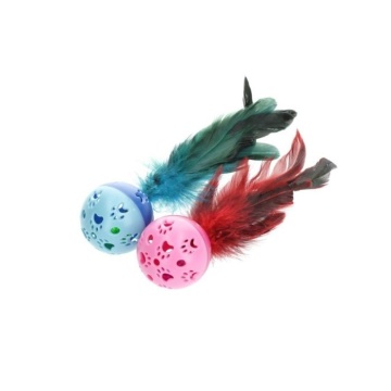 HIPPIE PET Набор игрушек для котов Мячики пластиковые с перьями разноцветные