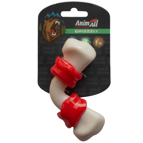 Игрушка AnimAll GrizZzly согнутая косточка, красно-белая