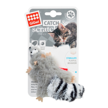 Игрушка для котов Енот с кошачей мятой GiGwi Catch&scratch искусственный мех, кошачья мята, 8 см