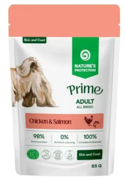 Nature's Protection Prime Skin and Coat Adult Dogs Chicken and Salmon Вологий корм для собак для догляду за шкірою та шерстю з куркою і лососем