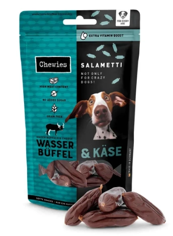 Натуральные сушеные колбаски для собак Chewies Salametti Буйвол и сыр для любого возраста