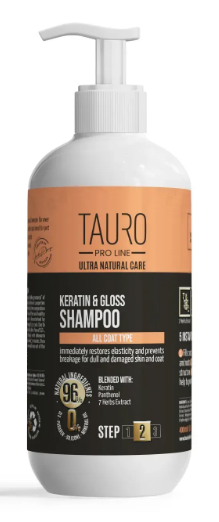 Кератиновый шампунь для шерсти собак и кошек TAURO PRO LINE Ultra Natural Care Keratin & Gloss Shampoo