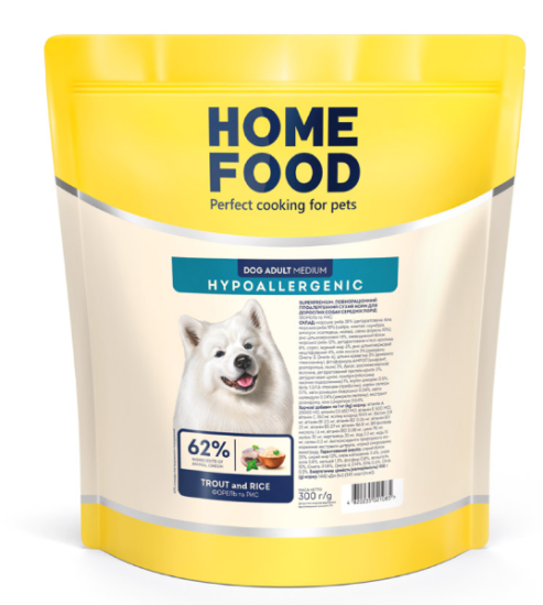 Home Food Dog Adult Medium гіпоалергенний сухий корм для собак середніх порід "Форель з рисом"