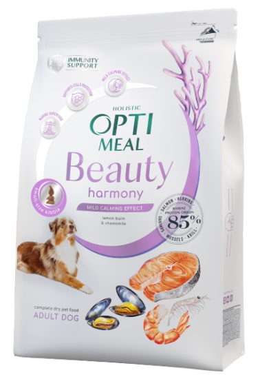 Сухий корм Optimeal Beauty Harmony з морепродуктами для доролих собак собак усіх порід зі зменшеною гранулою та заспокійливим ефектом