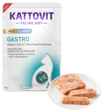 Влажный лечебный корм Kattovit Veterinary Gastro Duck Pate "Утка" для кошек с заболеваниями желудочно-кишечного тракта и поджелудочной железы.