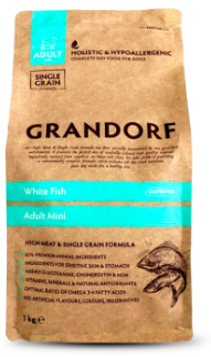 Сухой низкозерновой корм для взрослых собак мелких пород Grandorf White Fish Mini с белой рыбой
