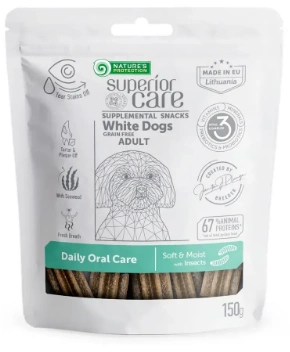Беззерновые лакомства с протеином насекомых Nature's Protection Superior Care White Dogs Daily Oral Care для взрослых собак всех пород 