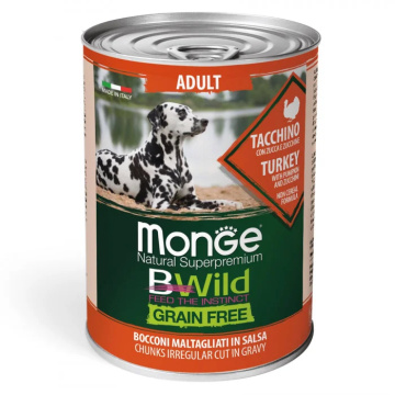 Консерва для собак Monge Dog Bwild Grain Free Adult Индейка тыква цуккини