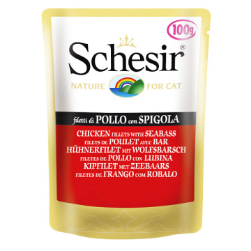 Schesir Cat Pouch, з м'ясом курки та окунем у желе