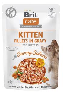 Корм вологий Brit Care Fillets in Gravy Savory Salmon Kitten д/кошенят філе в соусі з лососем