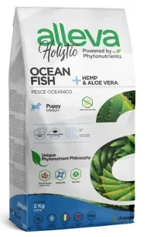 Alleva Holistic Puppy/Junior Ocean Fish Medium Повнораціонний корм з океанічної риби з додаванням конопель та алое вера для цуценят, вагітних і лактуючих собак