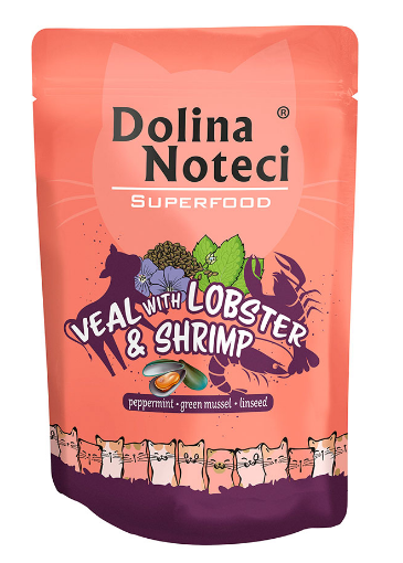Пауч Dolina Noteci Superfood для кошек с телятиной, лобстером и креветкой