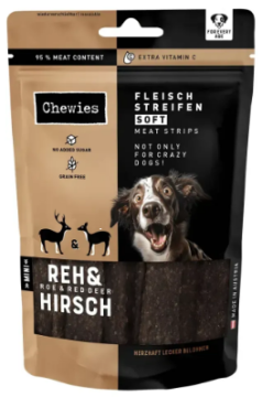 М'ясні натуральні ласощі для собак 100% Козуля та Оленина Chewies Fleischstreifen Soft Ente для всіх вікових груп