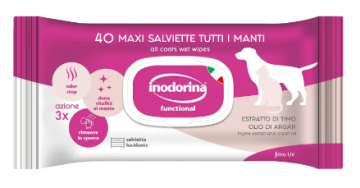 Вологі серветки для собак та котів Inodorina Functional Estratto Di Timo Olio Di Argan з екстрактом тимʼяну, аргановою олією та молочно-ванільним ароматом