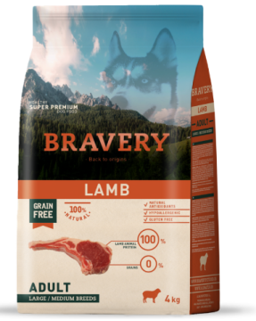 Сухий корм для собак cередніх та великих порід BRAVERY Lamb Large/Medium Adult з ягням