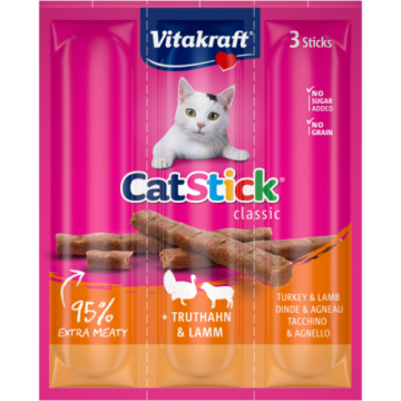 Ласощі для котів Vitakraft м'ясні палички з індичкою та ягням