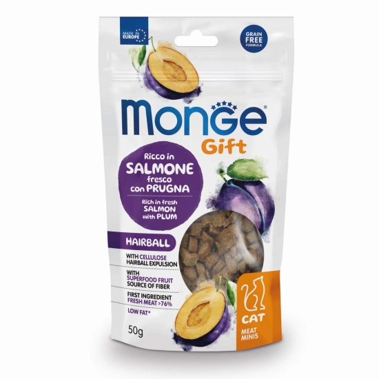 Ласощі для котів Monge Gift Cat Hairball лосось зі сливою