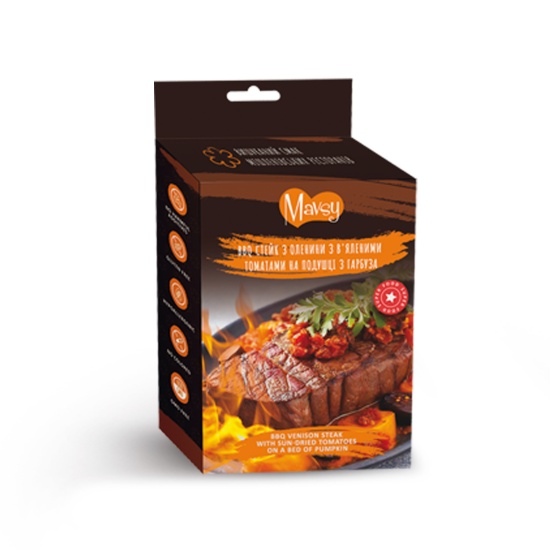 Mavsy Charcoal deer beef chip with potato & pumpkin BBQ стейк из оленины с вялеными томатами на подушке из тыквы