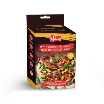 Mavsy Rabbit duck with quinoa & cranberry strips Карпаччо из крольчатины и запеченной утки в клюквенном соусе