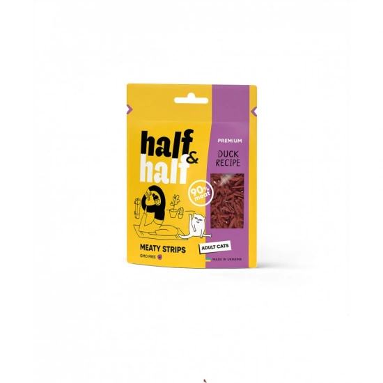 Лакомства для кошек Half&Half в форме мясных полосочек с уткой