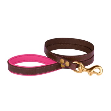 Повідець для собак шкіряний BronzeDog Premium з литою латунною фурнітурою Коричнево-Рожевий