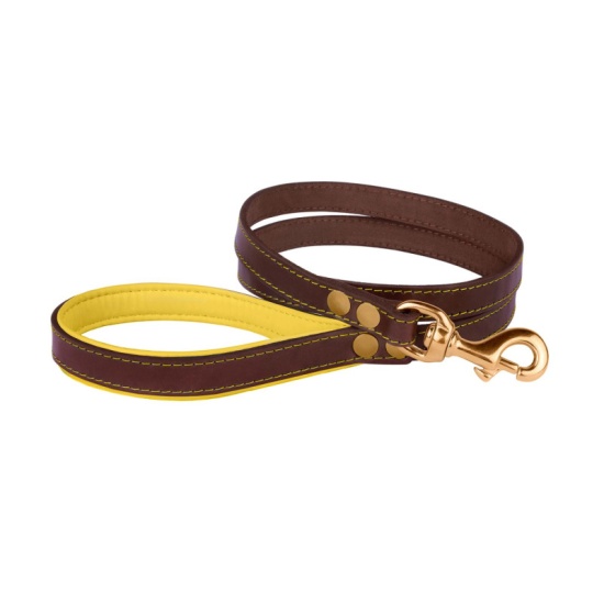Повідець для собак шкіряний BronzeDog Premium з литою латунною фурнітурою Коричнево-Жовтий