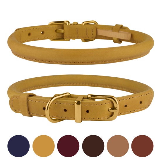 Ошейник для собак круглый кожаный BronzeDog Crazy Горчичный