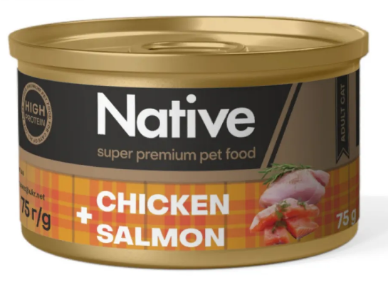 Native Chicken with Salmon Adult Cat – натуральный консервированный корм с курицей и лососем для кошек