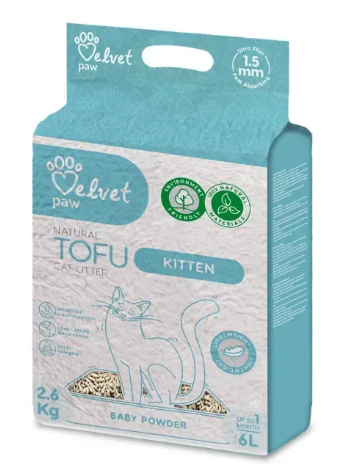 Наповнювач для кошенят VELVET PAW TOFU з есенцією дитячої присипки, гранули 1.5 мм