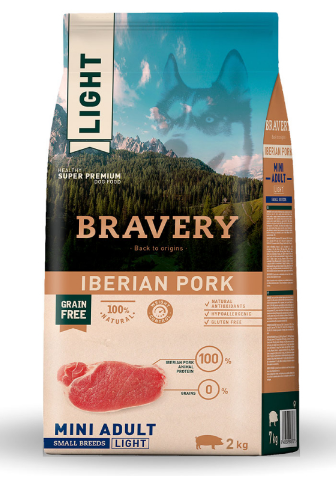 Сухий корм для собак дрібних порід схильних до набору ваги BRAVERY Iberian Pork Mini Adult Light з іберійською свининою