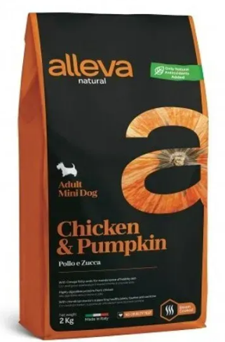Полнорационный корм Alleva Natural Adult Chicken&Pumpkin Mini с курицей и тыквой для взрослых собак мелких пород 