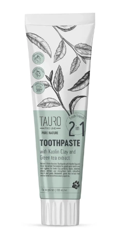 Антибактериальная зубная паста Tauro Pro Line Pure Nature 2 в 1 с каолином, цеолитом и экстрактом зеленого чая для собак и котов