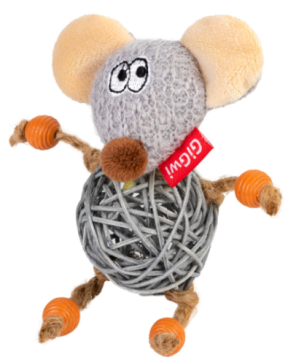 Игрушка для кошек Мышка с колокольчиком GiGwi Catch&scratch, текстиль, веревка, ротанг