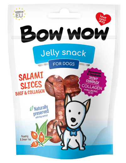 Ласощі  для собак"Bow wow"слайси салямі з яловичини та колагену
