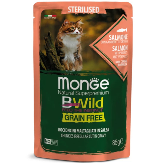 Monge BWild Cat Free Wet Sterilized лосось с креветками