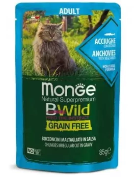 Вологий корм Monge Cat Wet Bwild Grain Free шматочки в соусі. анчоус з овочами