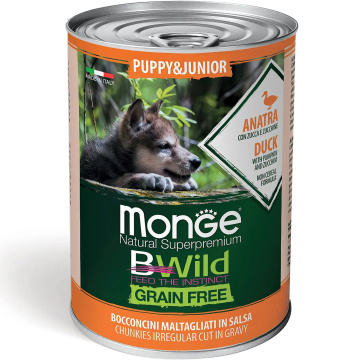 Monge BWild Grain Free Puppy&Junior с уткой кусочки в соусе для щенков