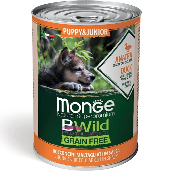 Monge BWild Grain Free Puppy&Junior з качкою шматочки в соусі для цуценят