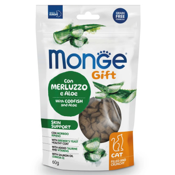 Monge Gift Cat Skin support с треской и алоэ, лакомство для красоты кожи и шерсти