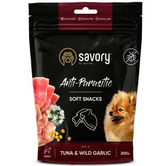 Мягкие лакомства Savory с антипаразитарным эффектом для собак, тунец и дикий чеснок