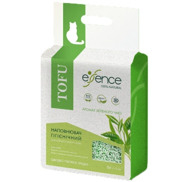 Наповнювач туалету для котів Essence натуральний із ароматом зеленого чаю розмір гранул 3 мм, 6 л (тофу)
