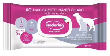 Вологі серветки для собак та котів з білою шерстю Inodorina Functional Estratto Di Uva Ursina E Olio Di Argan