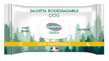 Вологі біорозкладні серветки з пантенолом Inodorina Green Pantenolo для всіх типів шерсті собак