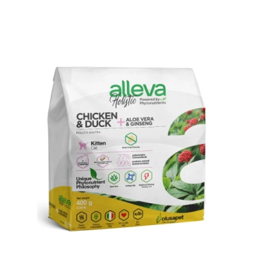 Alleva Holistic Kitten Полнорационный корм с курицей и уткой с добавлением алоэ вера и корня женьшеня для котят, беременных и лактирующих кошек