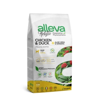 Alleva Holistic Adult Chicken&Duck Maxi Повнораціонний корм з куркою та качкою з додаванням алое вера та кореня женьшеня для дорослих собак великих порід