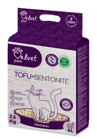 Наполнитель для кошачьих туалетов VELVET PAW TOFU с бентонитом, оригинальный, гранулы 2 мм.