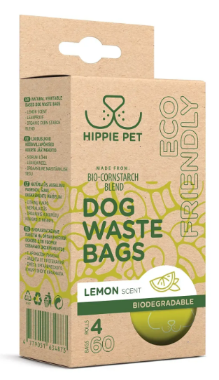 Биоразлагаемые пакеты HIPPIE PET для уборки за животными, с ароматом лимона