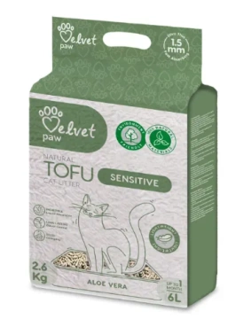 Наполнитель для кошек VELVET PAW TOFU с повышенной чувствительностью, с экстрактом алоэ вера, гранулы 1.5 мм.